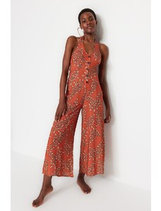 Trendyol Floral Pattern Woven Decollete Backless Jumpsuit