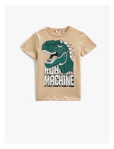 Koton Short-Sleeved T-Shirt with a Crew Neck Dinosaur Print.