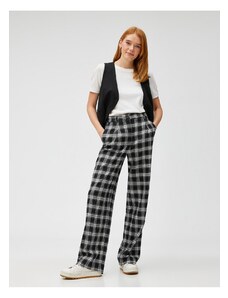 Koton Checkered Fabric Trousers Pleated Straight Leg