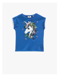 Koton Unicorn T-Shirt With Sequin Embroidered Sleeveless Crew Neck.