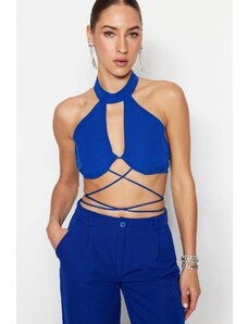 Trendyol Saks Crop Lined Woven Tie Window/Cut Out Detailed Bustier