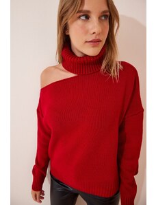 Happiness İstanbul Women's Red Cut Out Detailed Turtleneck Knitwear Sweater