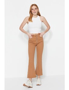 Trendyol Camel High Waist Crop Flare Jeans With Buttons In The Front