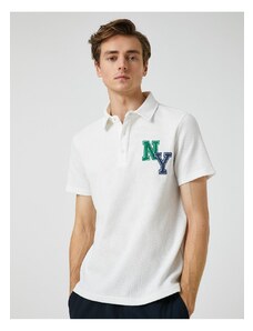 Koton College T-Shirt Polo Neck Button Detailed Embroidered.