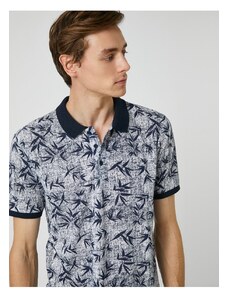 Koton Polo Neck T-Shirt Button Detailed Leaf Print