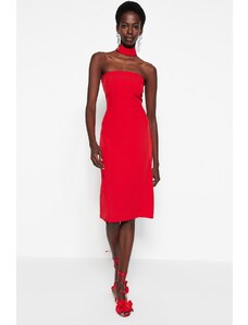 Trendyol červené lemované tkané večerní šaty
