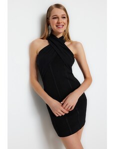 Trendyol Černé vypasované pletené zboží Elegantní večerní šaty