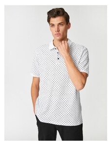 Koton Polo Neck T-Shirt with Buttons, Geometric Print, Short Sleeves, Slim Fit.