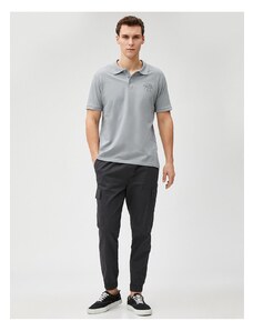 Koton Polo Neck Tričko Slim Fit Knoflíky Krátký rukáv Krajina Vyšívané