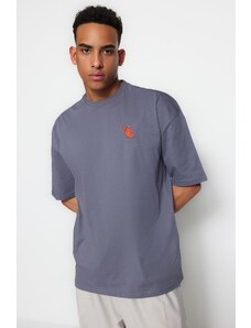 Trendyol Oversize/Wide Cut Crew Neck Short Sleeve Fox Embroidered 1 Cotton T-Shirt