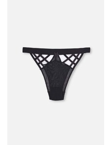 Dagi Black String Detailed Fishnet Brazillian Panties