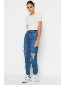 Trendyol Blue Ripped High Waist Mom Jeans