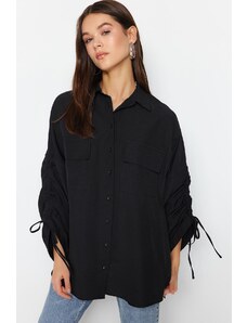 Trendyol Black Adjustable Shirring Sleeves, Woven Cotton Shirts