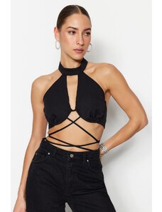 Trendyol Black Crop Lined Woven Piping Window/Cut Out Detailed Bustier