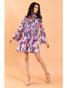 Aroop Pleated Chiffon Shirt Dress - Soft Red Violet