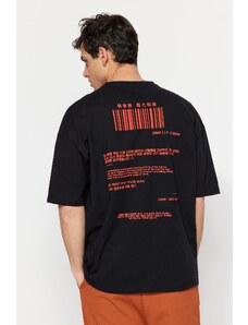 Trendyol Black Oversize/Široký střih Krátký rukáv Dálný východ Tištěné 100% bavlněné tričko