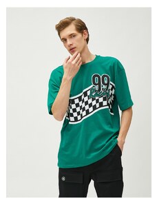 Koton Oversize T-Shirt with Printed Racing Theme, Crew Neck Cotton