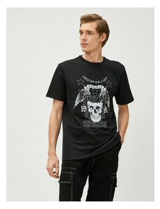 Koton Skull Print Tričko Krátký rukáv Posádky Bavlna
