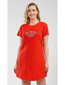 Vienetta Dámská noční košile s krátkým rukávem Koruna - červená