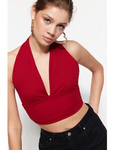 Trendyol Burgundy Barbell Fitted Crop Knitted Blouse