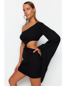 Trendyol Black Fitted Mini Mini Woven Cut Out/Window One-Shoulder Beach Dress