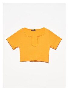 Dilvin Neck Detailed Crop Top-orange 3687