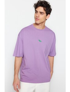 Trendyol Plum Oversize/Wide Cut Dinosaur Embroidered Short Sleeve 100% Cotton T-Shirt