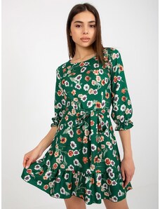Fashionhunters Zelené rozevláté šaty s květinami s volánkem