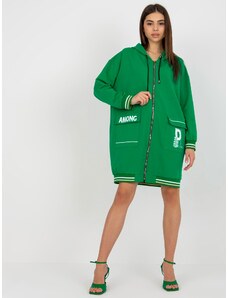 Fashionhunters Zelená dlouhá mikina na zip s nápisy