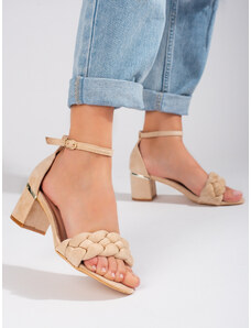 Designové dámské sandály hnědé na širokém podpatku