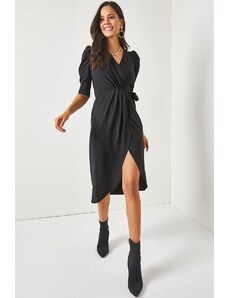 Olalook Dámské černé dvouřadé sukně zabalené šaty s páskem