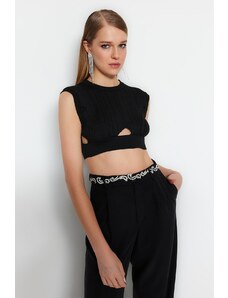 Trendyol Black Crop Sweater With Window/Cut Out Detailed Blouse