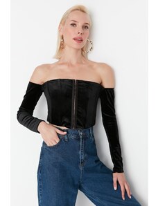 Trendyol Black Carmen Collar Corduroy Blouse