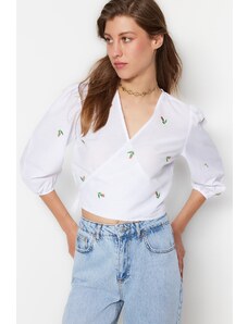 Trendyol Ecru Embroidered Double Breasted Woven Blouse