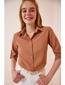 Happiness İstanbul Women's Light Tile Linen Blend Shirt