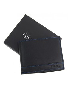 Kožená černá pánská peněženka s modrou nití v krabičce GROSSO