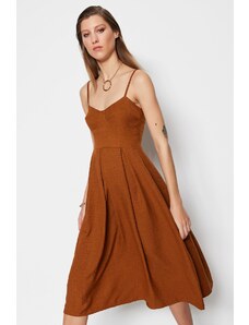 Trendyol Brick A-Line Midi Woven Straps Pleated Woven Dress