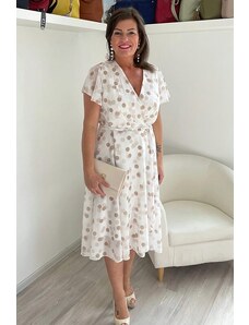 BS Bílé letní šaty s béžovým puntíkem