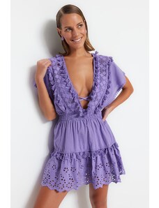 Trendyol Lilac Mini tkaná výšivka Detailní 100% bavlněné plážové šaty