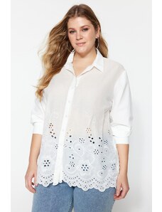 Trendyol Curve White Woven Scallop Detail Shirt