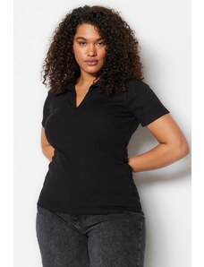 Trendyol Curve Black Corduroy Shirt Collar Knitted Blouse