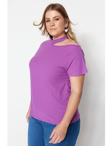 Trendyol Curve Purple Cut-Out Detailed Knitted Blouse