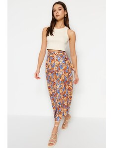 Trendyol Multicolored Floral Patterned Viscose Fabric Midi Woven Skirt