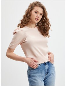 Světle růžový dámský svetr s krátkým rukávem Guess Emma - Dámské