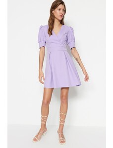 Trendyol Lilac A-Line Mini tkané plisované tkané šaty