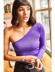 Olalook Women's Purple One-Shoulder Waist Top Crop Knitwear Blouse