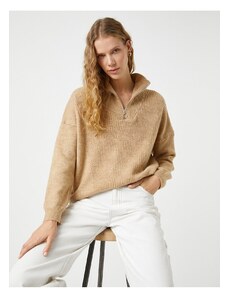 Koton Oversize pletený svetr s vysokým výstřihem a polovičním zipem