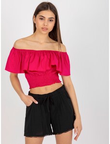 BASIC FUCHSIOVÝ CROP TOP S VOLÁNEM -FUCHSIA Tmavě růžová