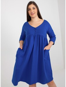 Fashionhunters Tmavě modré základní šaty velikosti plus s 3/4 rukávy