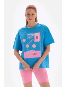 Dagi Women's Blue Printed T-Shirt Tennis Club